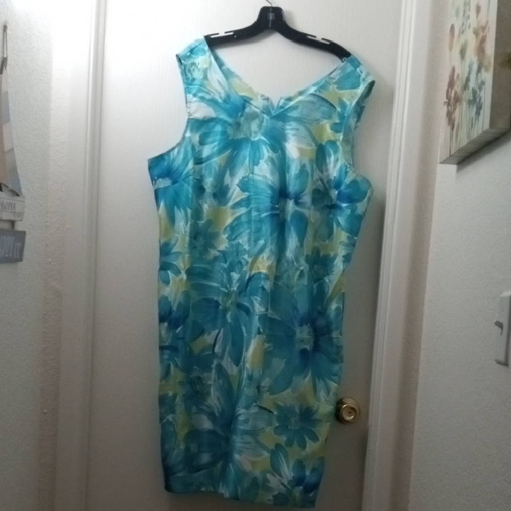 Floral Sleeveless Dress in Blue and Yellow